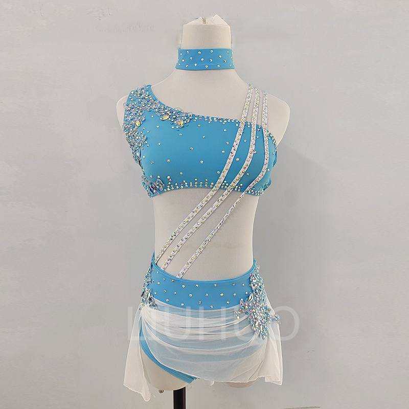 LIUHUO Girls lyrical Dance Dress Modern Contemporary Ballet Dress Competition Pole Dance Blue