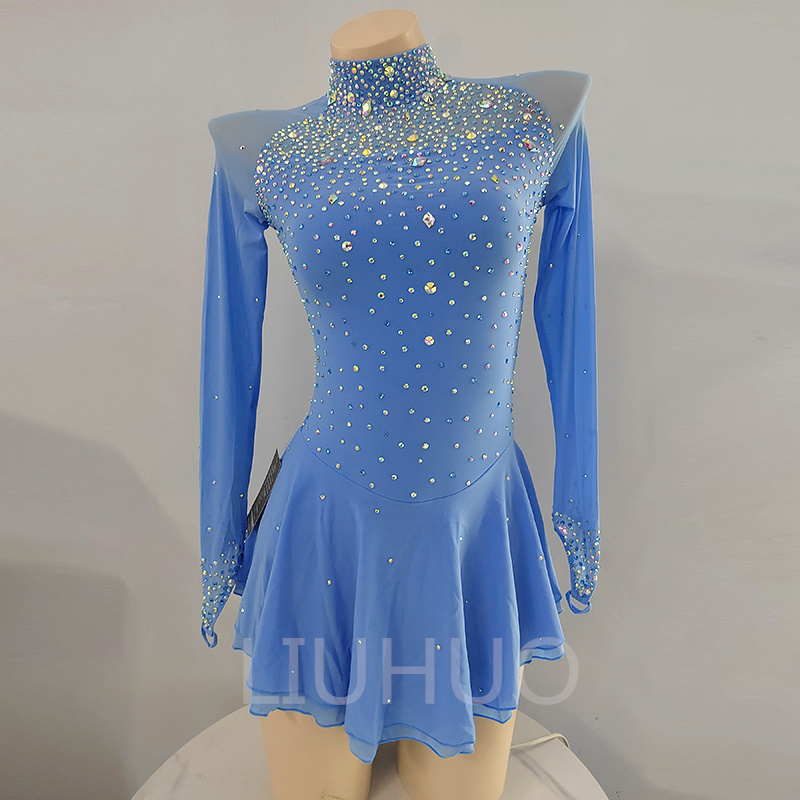 LIUHUO Ice Skating Dress for Competition Girls Crystals  Blue