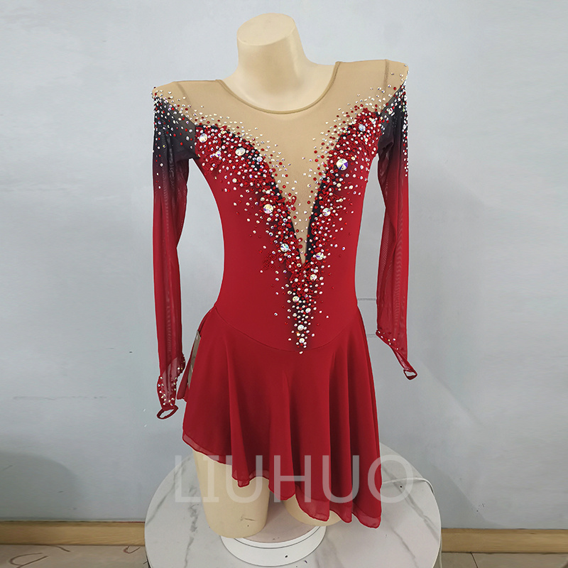 LIUHUO Ice Skating Dress for Competition Girls Crystals  Red-Black